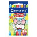Восковые карандаши BRAUBERG/пифагор, 24 цвета, 222964 Восковые карандаши BRAUBERG/пифагор, 24 цвета, 222964