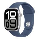 Apple Watch Series 10, 42 мм, корпус из алюминия серебристого цвета, спортивный ремешок цвета «Синий деним» S/M Apple Watch Series 10, 42 мм, корпус из алюминия серебристого цвета, спортивный ремешок цвета «Синий деним» S/M