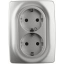 Розетка встраиваемая двойная с заземлением и шторками (алюминий) ЭРА 12-2108-03 Розетка встраиваемая двойная с заземлением и шторками (алюминий) ЭРА 12-2108-03