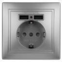 1-410-03 Розетка Intro Plano 1-410-03 с заземлением 2P+E Schuko со шторками, 16А-250В + 2хUSB 5В-2,1А, IP20, СУ, алюминий, цена за 1 шт 1-410-03 Розетка Intro Plano 1-410-03 с заземлением 2P+E Schuko со шторками, 16А-250В + 2хUSB 5В-2,1А, IP20, СУ, алюминий, цена за 1 шт