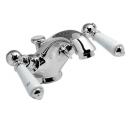 Devon Dandy Смеситель для раковины на 1 отв., с донным клапаном, c ручками белыми, изменилась форма носика, цвет: хром Devon Dandy Смеситель для раковины на 1 отв., с донным клапаном, c ручками белыми, изменилась форма носика, цвет: хром