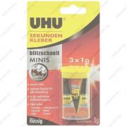 UHU 45420 Sekundenkleber (Super Glue) Клей UHU Секундный Супер Глю Универсальный Клей моментального склеивания 3 шт. по 1 мл., блистер UHU 45420 Sekundenkleber (Super Glue) Клей UHU Секундный Супер Глю Универсальный Клей моментального склеивания 3 шт. по 1 мл., блистер
