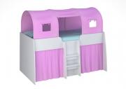 Кровать-чердак белый Polini Simple 4100 с розовым тентом и шторами Кровать-чердак белый Polini Simple 4100 с розовым тентом и шторами