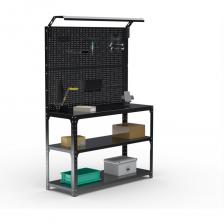 Стол-верстак ООО Металекс KIT 950х1000х600 мм, 2-е полки, двойная перфопанель с комплектом освещения, черный 205771 Стол-верстак ООО Металекс KIT 950х1000х600 мм, 2-е полки, двойная перфопанель с комплектом освещения, черный 205771