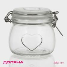 Банка для сыпучих Доляна «Сердце», 580 мл, 10.5x10 см, с бугельным замком, стекло, прозрачная Банка для сыпучих Доляна «Сердце», 580 мл, 10.5x10 см, с бугельным замком, стекло, прозрачная