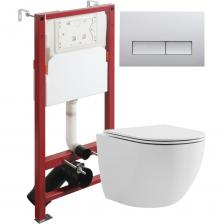 Подвесной безободковый унитаз с инсталляцией и кнопкой смыва от немецкого бренда Agger - функциональное и эргономичное решение. Материал унитаза санфарфор отличается беспористой структурой, высокой прочностью и стойкостью к появлению пятен, что позволит сохранить первоначальный вид изделия на долгие годы использования. Обтекаемая форма корпуса не позволяет скапливаться пыли. Мощный каскадный смыв - подарит комфорт при эксплуатации. Безободковая модель - отсутствие недоступных областей для уборки обеспечит простой уход и отсутствие посторонних запахов. В комплекте быстросъемная крышка-сиденье с функцией плавного закрывания Soft-close, сиденье изготовлено из прочного материала - дюропласта, петли крышки-сиденья из нержавеющей стали. Скрытая система монтажа, цвет глянцевый белый. Инсталляция обеспечит минимальный уровень шума и максимальный уровень комфорта при эксплуатации. В комплект входят все необходимые крепления. Максимально допустимая нагрузка 400 кг. Объем смыва 3 и 6 литра позволяет экономить воду, снижая ее расход. Ширина рамы - 500 мм, глубина - 145/165 мм, высота - 1125/1325 мм. Материал - сталь. Кнопка смыва с механическим управлением отличается современным дизайном и гармонично дополнит интерьер. Выполнена в цвете глянцевый хром. Форма кнопок - прямоугольная, материал - пластик. Гарантия: 25 лет - унитаз, 10 лет - инсталляция, 2 года - кнопка смыва. Подвесной безободковый унитаз с инсталляцией и кнопкой смыва от немецкого бренда Agger - функциональное и эргономичное решение. Материал унитаза санфарфор отличается беспористой структурой, высокой прочностью и стойкостью к появлению пятен, что позволит сохранить первоначальный вид изделия на долгие годы использования. Обтекаемая форма корпуса не позволяет скапливаться пыли. Мощный каскадный смыв - подарит комфорт при эксплуатации. Безободковая модель - отсутствие недоступных областей для уборки обеспечит простой уход и отсутствие посторонних запахов. В комплекте быстросъемная крышка-сиденье с функцией плавного закрывания Soft-close, сиденье изготовлено из прочного материала - дюропласта, петли крышки-сиденья из нержавеющей стали. Скрытая система монтажа, цвет глянцевый белый. Инсталляция обеспечит минимальный уровень шума и максимальный уровень комфорта при эксплуатации. В комплект входят все необходимые крепления. Максимально допустимая нагрузка 400 кг. Объем смыва 3 и 6 литра позволяет экономить воду, снижая ее расход. Ширина рамы - 500 мм, глубина - 145/165 мм, высота - 1125/1325 мм. Материал - сталь. Кнопка смыва с механическим управлением отличается современным дизайном и гармонично дополнит интерьер. Выполнена в цвете глянцевый хром. Форма кнопок - прямоугольная, материал - пластик. Гарантия: 25 лет - унитаз, 10 лет - инсталляция, 2 года - кнопка смыва.