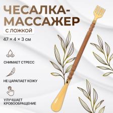 Массажёр - чесалка, универсальный, с ложкой, деревянный, 47x4x3 см, жёлтый Массажёр - чесалка, универсальный, с ложкой, деревянный, 47x4x3 см, жёлтый