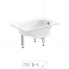 Комплексное предложение для обустройства ванной комнаты. ВАННА SANITANA BLB Стальная ванна Europa Mini с сиденьем 105*70 см толщиной 2,2 мм имеет трехслойную стекловидную эмаль двойного обжига. Поверхность чаши не подвержена истиранию, выцветанию и сохраняет равномерный белый цвет долгие годы. ПРОЧНЫЕ ОПОРЫ Ванна монтируется на оригинальные стальные ножки, которые надежно фиксируют чашу и равномерно распределяют динамическую нагрузку до 300 кг. Наличие регулировок на каждой опоре нивелирует незначительные перепады уровня пола и обеспечивает удобство установки на различных поверхностях. КОМПАКТНЫЙ СИФОН Автоматический слив-перелив Useful Extras с донным клапаном click-clack и съемной накладкой на перелив изготовлен из полипропилена повышенной прочности. Функция верхней очистки позволяет с легкостью устранять возможные засоры, а плоский гидрозатвор служит барьером для неприятных канализационных газов. Комплексное предложение для обустройства ванной комнаты. ВАННА SANITANA BLB Стальная ванна Europa Mini с сиденьем 105*70 см толщиной 2,2 мм имеет трехслойную стекловидную эмаль двойного обжига. Поверхность чаши не подвержена истиранию, выцветанию и сохраняет равномерный белый цвет долгие годы. ПРОЧНЫЕ ОПОРЫ Ванна монтируется на оригинальные стальные ножки, которые надежно фиксируют чашу и равномерно распределяют динамическую нагрузку до 300 кг. Наличие регулировок на каждой опоре нивелирует незначительные перепады уровня пола и обеспечивает удобство установки на различных поверхностях. КОМПАКТНЫЙ СИФОН Автоматический слив-перелив Useful Extras с донным клапаном click-clack и съемной накладкой на перелив изготовлен из полипропилена повышенной прочности. Функция верхней очистки позволяет с легкостью устранять возможные засоры, а плоский гидрозатвор служит барьером для неприятных канализационных газов.