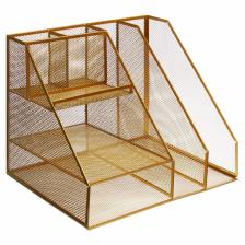 Подставка для канцелярских принадлежностей, 7 отделений, сетка, металл, золотой Подставка для канцелярских принадлежностей, 7 отделений, сетка, металл, золотой