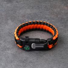 Браслет для выживания 4в1 (паракорд, компас, свисток, огниво), чёрно-оранжевый Браслет для выживания 4в1 (паракорд, компас, свисток, огниво), чёрно-оранжевый