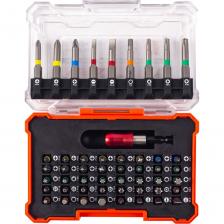 Биты изготовлены из высокопрочной легированной стали S2, которая способна выдерживать продолжительные нагрузки. Фосфатное покрытие бит повышает износостойкость, увеличивает твердость и защищает от коррозии, что позволяет сохранять качество и внешний вид оснастки в первоначальном виде в течение долгого времени. В состав набора входит 49 бит различных типоразмеров - шлицевые (SL3, SL4, SL5, SL6), крестообразные (PH0, PH1, PH2, PH3, PZ0, PZ1, PZ2, PZ3), внутренний шестигранник (H2.5, H3, H4, H5, H6), Torx (T8, T10, T15, T20, T25, T27, T30, T40, TT10, TT15, TT20, TT25, TT27, TT30, TT40) с шестигранным хвостовиком. Также в набор входит магнитный держатель для бит с хвостовиком 1/4“Male HEX и адаптер на 1/4“Male DR. Набор предназначен для монтажа/демонтажа крепежных элементов, имеющих различные виды шлицев. Качественное исполнение набора позволяет рекомендовать его как опытным пользователям, так и любителям. Характеристики: Шлицы бит длиной 25 мм: PH0, PH1, PH2 (3 шт), PН3, PZ0, PZ1, PZ2 (3 шт), PZ3, SL3, SL4, SL5, SL6, Н2.5, Н3, Н4, Н5, Н6, T8, T10, T15 (2 шт), T20 (2 шт), T25 (2 шт), T27, T30 (2 шт), T40, TТ10, TТ15, TТ20, TТ25, TТ27, TТ30, TТ40 Шлицы бит длиной 50 мм: PH1, PH2, PZ2, SL4, SL6, Н4, T20, T25, T30 Тип хвостовика: 1/4'' HEX (шестигранный) Материал: легированная сталь S2 Держатель бит: QUICK LOCK Адаптер: 1/4“Male HEX - 1/4“Male DR Особенность: магнитные биты Биты изготовлены из высокопрочной легированной стали S2, которая способна выдерживать продолжительные нагрузки. Фосфатное покрытие бит повышает износостойкость, увеличивает твердость и защищает от коррозии, что позволяет сохранять качество и внешний вид оснастки в первоначальном виде в течение долгого времени. В состав набора входит 49 бит различных типоразмеров - шлицевые (SL3, SL4, SL5, SL6), крестообразные (PH0, PH1, PH2, PH3, PZ0, PZ1, PZ2, PZ3), внутренний шестигранник (H2.5, H3, H4, H5, H6), Torx (T8, T10, T15, T20, T25, T27, T30, T40, TT10, TT15, TT20, TT25, TT27, TT30, TT40) с шестигранным хвостовиком. Также в набор входит магнитный держатель для бит с хвостовиком 1/4“Male HEX и адаптер на 1/4“Male DR. Набор предназначен для монтажа/демонтажа крепежных элементов, имеющих различные виды шлицев. Качественное исполнение набора позволяет рекомендовать его как опытным пользователям, так и любителям. Характеристики: Шлицы бит длиной 25 мм: PH0, PH1, PH2 (3 шт), PН3, PZ0, PZ1, PZ2 (3 шт), PZ3, SL3, SL4, SL5, SL6, Н2.5, Н3, Н4, Н5, Н6, T8, T10, T15 (2 шт), T20 (2 шт), T25 (2 шт), T27, T30 (2 шт), T40, TТ10, TТ15, TТ20, TТ25, TТ27, TТ30, TТ40 Шлицы бит длиной 50 мм: PH1, PH2, PZ2, SL4, SL6, Н4, T20, T25, T30 Тип хвостовика: 1/4'' HEX (шестигранный) Материал: легированная сталь S2 Держатель бит: QUICK LOCK Адаптер: 1/4“Male HEX - 1/4“Male DR Особенность: магнитные биты