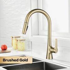 Кухонный смеситель AITANA из матового золота с одной ручкой и керамическим сердечником клапана с одним отверстием, выдвижной раковиной для горячей и холодной воды Кухонный смеситель AITANA из матового золота с одной ручкой и керамическим сердечником клапана с одним отверстием, выдвижной раковиной для горячей и холодной воды