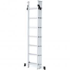 Трехсекционная лестница предназначена для помощи при проведении строительных, монтажных и отделочных работ на высоте. Она может использоваться в качестве стремянки, а так же приставной лестницы.При положении "лестница" рекомендовано использовать ступень-платформу, которая позволит избежать усталости для ног из-за увеличенной площади опоры.Лестница изготовлена из алюминиевого профиля с ребрами жесткости. Ступени с насечками для предотвращения скольжению. Клепанная конструкция устойчива к вибрациям и усталостным трещинам. Опорные траверсы оснащены резиновыми башмаками, которые предотвращают скольжение и придают устойчивость конструкции. Усиленные, стальные, оцинкованные зацепы-фиксации позволяют оперативно менять рабочую высоту лестницы.Внимание! При работе на высоте обязательно применяйте страховочные приспособления. Пользуйтесь помощью ассистента. Обязательно фиксируйте лестницу при работе. Трехсекционная лестница предназначена для помощи при проведении строительных, монтажных и отделочных работ на высоте. Она может использоваться в качестве стремянки, а так же приставной лестницы.При положении "лестница" рекомендовано использовать ступень-платформу, которая позволит избежать усталости для ног из-за увеличенной площади опоры.Лестница изготовлена из алюминиевого профиля с ребрами жесткости. Ступени с насечками для предотвращения скольжению. Клепанная конструкция устойчива к вибрациям и усталостным трещинам. Опорные траверсы оснащены резиновыми башмаками, которые предотвращают скольжение и придают устойчивость конструкции. Усиленные, стальные, оцинкованные зацепы-фиксации позволяют оперативно менять рабочую высоту лестницы.Внимание! При работе на высоте обязательно применяйте страховочные приспособления. Пользуйтесь помощью ассистента. Обязательно фиксируйте лестницу при работе.