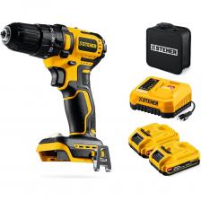 Бесщеточная дрель-шуруповерт ударная STEHER обеспечивает как точное заворачивание маленьких саморезов, так и уверенное закручивание крупного крепежа до 8мм. Компактный размер и современный дизайн делают ее удобной для работы. Комплектация с двумя аккумуляторами позволяет работать практически без остановкиПрименяется для сверления отверстий в материалах разной плотности (используя соответствующий инструмент), сборки или разборки конструкций с резьбовыми соединениями (при установке соответствующих бит),перемешивания ЛКМ (при установке соответствующих насадок)ПреимуществаЕдиная аккумуляторная система LMS для 500+ инструментовБесщеточный BRUSHLESS двигатель обладает рядом преимуществ по сравнению с щеточным двигателем: - высокий крутящий момент, низкое энергопотребление, повышенная надежность ввиду отсутствия искрения, трения и трущихся деталейВысокий крутящий момент при широком диапазоне частоты вращения благодаря конструкции редуктораУдарная функция расширяет спектр применения изделия и позволяет сверлить отверстия также в легком бетонеБесключевой одномуфтовый патрон для максимальной простоты и скорости замены расходного инструментаЭлектронный тормоз двигателя для исключения выбега при остановкеВысокотоковое зарядное устройство для быстрой зарядки аккумулятораПодсветка рабочего места способствует дополнительному удобству при работе в условиях недостаточного освещенияСкоба для крепления на поясе, устанавливаемая с любой стороны инструментаУдобная сумка для хранения и переноски Бесщеточная дрель-шуруповерт ударная STEHER обеспечивает как точное заворачивание маленьких саморезов, так и уверенное закручивание крупного крепежа до 8мм. Компактный размер и современный дизайн делают ее удобной для работы. Комплектация с двумя аккумуляторами позволяет работать практически без остановкиПрименяется для сверления отверстий в материалах разной плотности (используя соответствующий инструмент), сборки или разборки конструкций с резьбовыми соединениями (при установке соответствующих бит),перемешивания ЛКМ (при установке соответствующих насадок)ПреимуществаЕдиная аккумуляторная система LMS для 500+ инструментовБесщеточный BRUSHLESS двигатель обладает рядом преимуществ по сравнению с щеточным двигателем: - высокий крутящий момент, низкое энергопотребление, повышенная надежность ввиду отсутствия искрения, трения и трущихся деталейВысокий крутящий момент при широком диапазоне частоты вращения благодаря конструкции редуктораУдарная функция расширяет спектр применения изделия и позволяет сверлить отверстия также в легком бетонеБесключевой одномуфтовый патрон для максимальной простоты и скорости замены расходного инструментаЭлектронный тормоз двигателя для исключения выбега при остановкеВысокотоковое зарядное устройство для быстрой зарядки аккумулятораПодсветка рабочего места способствует дополнительному удобству при работе в условиях недостаточного освещенияСкоба для крепления на поясе, устанавливаемая с любой стороны инструментаУдобная сумка для хранения и переноски