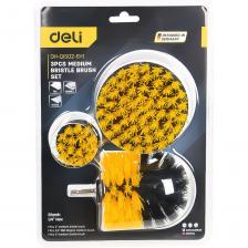 Набор насадок-щеток для дрели Deli DH-QJS02-EH1 Идеальное решение для эффективной очистки различных поверхностей. Комплект включает три щетки для работы как на плоскостях, так и в сложных участках. Щетина из нейлоновой проволоки обеспечивает бережное, но тщательное удаление загрязнений. Насадки легко меняются благодаря универсальному шестигранному хвостовику.Набор предназначен для очистки твердых и хрупких материалов от сложных загрязнений. Используйте его для удаления ржавчины, старой краски или застывшего строительного раствора. Инструмент подходит для обработки стекла, керамической плитки и натурального камня.Ключевые преимущества:Долговечность и износостойкость: нейлоновая щетина устойчива к истиранию и не оставляет царапин.Универсальность применения: три инструмента в наборе покрывают большинство задач — от больших плоскостей до узких пазов.Максимальное удобство: шестигранный хвостовик 1/4 дюйма обеспечивает надежную фиксацию в патроне.Важные особенности:Плоские щетки диаметром 50 мм и 100 мм.Закругленная щетка (ершик) высотой 90 мм.Безопасность для хрупких поверхностей.Длина щетины плоских щеток: 25 мм, ершика: 30 мм. Набор насадок-щеток для дрели Deli DH-QJS02-EH1 Идеальное решение для эффективной очистки различных поверхностей. Комплект включает три щетки для работы как на плоскостях, так и в сложных участках. Щетина из нейлоновой проволоки обеспечивает бережное, но тщательное удаление загрязнений. Насадки легко меняются благодаря универсальному шестигранному хвостовику.Набор предназначен для очистки твердых и хрупких материалов от сложных загрязнений. Используйте его для удаления ржавчины, старой краски или застывшего строительного раствора. Инструмент подходит для обработки стекла, керамической плитки и натурального камня.Ключевые преимущества:Долговечность и износостойкость: нейлоновая щетина устойчива к истиранию и не оставляет царапин.Универсальность применения: три инструмента в наборе покрывают большинство задач — от больших плоскостей до узких пазов.Максимальное удобство: шестигранный хвостовик 1/4 дюйма обеспечивает надежную фиксацию в патроне.Важные особенности:Плоские щетки диаметром 50 мм и 100 мм.Закругленная щетка (ершик) высотой 90 мм.Безопасность для хрупких поверхностей.Длина щетины плоских щеток: 25 мм, ершика: 30 мм.