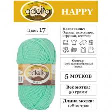 Пряжа детская "Adelia" "HAPPY" 100% акрил 5 шт х 50 г 128 м ± 7 м в пакете №17 мятный Пряжа детская "Adelia" "HAPPY" 100% акрил 5 шт х 50 г 128 м ± 7 м в пакете №17 мятный