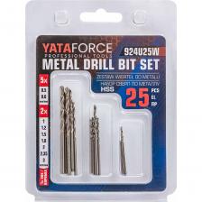 Набор сверл по металлу HSS 25 предметов от бренда YATAFORCE - это набор спиральных свёрл, предназначенных для сверления отверстий в металлических изделиях.Качество. Сверло изготовлено из высококачественной быстрорежущей стали (HSS), которая обеспечивает высокую стойкость, выдающуюся скорость сверления, простым и точным центрированием и длительным сроком службы.Тип сверла - прокатная у-образная спираль, которая обеспечивает эффективное удаление стружки и улучшенную стабильность при сверлении.Универсальность. Цилиндрический хвостовик сверла предназначен для использования с различными типами электроинструментов: дрель, перфоратор, шуруповерт, сверлильный станок. Сверло по металлу HSS используется в производстве металлообрабатывающей промышленности, в ремонтных работах, а также при выполнении базовых домашних работ.Поставляется в блистере, который обеспечивает удобную транспортировку сверл, что позволяет сохранить их в хорошем состоянии на протяжении длительного времени. Набор сверл по металлу HSS 25 предметов от бренда YATAFORCE - это набор спиральных свёрл, предназначенных для сверления отверстий в металлических изделиях.Качество. Сверло изготовлено из высококачественной быстрорежущей стали (HSS), которая обеспечивает высокую стойкость, выдающуюся скорость сверления, простым и точным центрированием и длительным сроком службы.Тип сверла - прокатная у-образная спираль, которая обеспечивает эффективное удаление стружки и улучшенную стабильность при сверлении.Универсальность. Цилиндрический хвостовик сверла предназначен для использования с различными типами электроинструментов: дрель, перфоратор, шуруповерт, сверлильный станок. Сверло по металлу HSS используется в производстве металлообрабатывающей промышленности, в ремонтных работах, а также при выполнении базовых домашних работ.Поставляется в блистере, который обеспечивает удобную транспортировку сверл, что позволяет сохранить их в хорошем состоянии на протяжении длительного времени.
