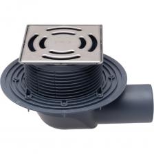 Трап с горизонтальным выпуском DN75, корпусом из ПП, с надставным элементом из ПП с подрамником и решеткой из нержавеющей стали, с механическим запахозапирающим устройством из ABS. Трап с горизонтальным выпуском DN75, корпусом из ПП, с надставным элементом из ПП с подрамником и решеткой из нержавеющей стали, с механическим запахозапирающим устройством из ABS.