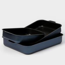 Набор противней «Лазоньера», 3 предмета: 19x25 см, 23x30 см, 27x35 см, h=7 см, антипригарное покрытие, цвет синий Набор противней «Лазоньера», 3 предмета: 19x25 см, 23x30 см, 27x35 см, h=7 см, антипригарное покрытие, цвет синий