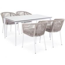 Обеденная группа на 4 персоны со стульями Марсель, каркас белый, роуп бежевый 4SIS Малага MAL-CM4T1-5-SET beige Обеденная группа на 4 персоны со стульями Марсель, каркас белый, роуп бежевый 4SIS Малага MAL-CM4T1-5-SET beige