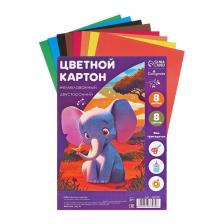 Картон цветной двусторонний Calligrata «Слон и тигр», А4, 8 листов, 8 цветов, матовый, немелованный Картон цветной двусторонний Calligrata «Слон и тигр», А4, 8 листов, 8 цветов, матовый, немелованный