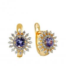 Серебряные серьги с танзанитами и фианитами с позолотой Серебряные серьги с танзанитами и фианитами с позолотой