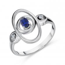 Серебряное кольцо с сапфиром и фианитами с родированием Серебряное кольцо с сапфиром и фианитами с родированием