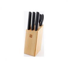Набор стальных ножей (4 ножа ножницы деревянная подставка из сосны) Huo Hou 6-Piece Kitchen Knife Set Lite (HU0058), черный Набор стальных ножей (4 ножа ножницы деревянная подставка из сосны) Huo Hou 6-Piece Kitchen Knife Set Lite (HU0058), черный