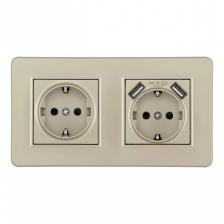 Розетка двойная (двухпостовая) с/з и шторками + USB Arte Milano SET16-2-47-1-40-1 shampan Розетка двойная (двухпостовая) с/з и шторками + USB Arte Milano SET16-2-47-1-40-1 shampan