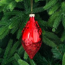 Игрушка ёлочная Yancheng Shiny шар стеклянный красный с узором из красных блёсток 6х6х13 см Игрушка ёлочная Yancheng Shiny шар стеклянный красный с узором из красных блёсток 6х6х13 см