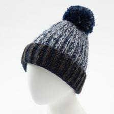 Шапка MINAKU вязаная с помпоном и подворотом, цвет синий, размер 52-54 Шапка MINAKU вязаная с помпоном и подворотом, цвет синий, размер 52-54