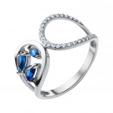 Серебряное кольцо с сапфирами и фианитами с родированием Серебряное кольцо с сапфирами и фианитами с родированием