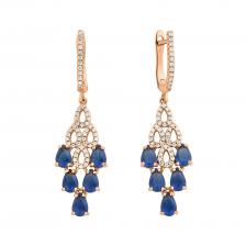 Серебряные серьги с сапфирами и фианитами с позолотой Серебряные серьги с сапфирами и фианитами с позолотой