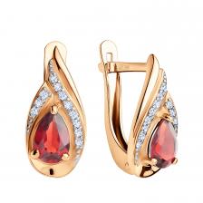Золотые серьги с гранатом и фианитами с родированием Золотые серьги с гранатом и фианитами с родированием