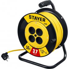 Удлинитель силовой Stayer 55070-50, розеток 4шт, 2x2.5 кв.мм, 10A, 50м, ПВС, катушка, желтый Удлинитель силовой Stayer 55070-50, розеток 4шт, 2x2.5 кв.мм, 10A, 50м, ПВС, катушка, желтый