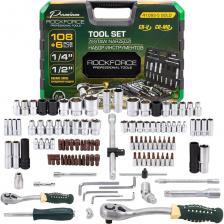 Набор Rockforce GOLD — это 114 профессионально подобранных элементов, объединённых в одном удобном кейсе. Он разработан для тех, кто ценит надежность, функциональность и комфорт в работе: от обслуживания автомобиля до ремонта дома.Особенности комплектации:Двойные посадочные размеры 1/4", 1/2", 5/16" позволяют работать с широким диапазоном крепежа, не ограничивая мастера.Головки 6-гранные, Е-профиль, CrMo, S2, CrV сталь высокого качества обеспечивает прочность и долгий срок службы, даже при активном использовании.Комплекс бит, головок-бит и адаптеров под популярные стандарты от HEX до SPLINE: инструмент готов к задачам любой сложности.Трещотки 72 зуба, гибкие удлинители, карданные шарниры. Удобство в труднодоступных местах — обеспечивают доступ к труднодоступным точкам без потери усилия — большой плюс при ремонтах «в неудобных местах».Свечные головки и специализированные элементы Отличный выбор для автосервисов и гаражных мастеров.Преимущества:Разнообразие форматов инструмента В наборе представлены элементы с посадочными квадратами 1/4", 1/2" и 5/16", что обеспечивает гибкость в работе с различным оборудованием и крепежом.Широкий диапазон размеров головок От 4 мм до 32 мм (обычные и глубокие), что позволяет справляться как с точными сборками, так и с крупными узлами.Повышенная надежность при высоких нагрузках Ключевые элементы изготовлены из стали CrV, S2, CrMo, устойчивой к деформации и истиранию, особенно при регулярной эксплуатации. Биты S2 сталь — обладает повышенной ударной прочностью и идеально подходит для аккумуляторных и ударных инструментов, особенно в автосервисе. CrMo головки — выдерживают экстремальные нагрузки, особенно при откручивании «заржавевших» креплений.Магнитный битодержатель и адаптеры Упрощают смену оснастки и позволяют использовать стандартные биты с профессиональными трещотками.Универсальность применения Подходит для автосервиса, строительных работ, бытового ремонта и технического обслуживания оборудования.Компактный кейс и продуманная компоновка Эргономичная упаковка облегчает хранение и переноску, а также предотвращает потерю деталей. Набор Rockforce GOLD — это 114 профессионально подобранных элементов, объединённых в одном удобном кейсе. Он разработан для тех, кто ценит надежность, функциональность и комфорт в работе: от обслуживания автомобиля до ремонта дома.Особенности комплектации:Двойные посадочные размеры 1/4", 1/2", 5/16" позволяют работать с широким диапазоном крепежа, не ограничивая мастера.Головки 6-гранные, Е-профиль, CrMo, S2, CrV сталь высокого качества обеспечивает прочность и долгий срок службы, даже при активном использовании.Комплекс бит, головок-бит и адаптеров под популярные стандарты от HEX до SPLINE: инструмент готов к задачам любой сложности.Трещотки 72 зуба, гибкие удлинители, карданные шарниры. Удобство в труднодоступных местах — обеспечивают доступ к труднодоступным точкам без потери усилия — большой плюс при ремонтах «в неудобных местах».Свечные головки и специализированные элементы Отличный выбор для автосервисов и гаражных мастеров.Преимущества:Разнообразие форматов инструмента В наборе представлены элементы с посадочными квадратами 1/4", 1/2" и 5/16", что обеспечивает гибкость в работе с различным оборудованием и крепежом.Широкий диапазон размеров головок От 4 мм до 32 мм (обычные и глубокие), что позволяет справляться как с точными сборками, так и с крупными узлами.Повышенная надежность при высоких нагрузках Ключевые элементы изготовлены из стали CrV, S2, CrMo, устойчивой к деформации и истиранию, особенно при регулярной эксплуатации. Биты S2 сталь — обладает повышенной ударной прочностью и идеально подходит для аккумуляторных и ударных инструментов, особенно в автосервисе. CrMo головки — выдерживают экстремальные нагрузки, особенно при откручивании «заржавевших» креплений.Магнитный битодержатель и адаптеры Упрощают смену оснастки и позволяют использовать стандартные биты с профессиональными трещотками.Универсальность применения Подходит для автосервиса, строительных работ, бытового ремонта и технического обслуживания оборудования.Компактный кейс и продуманная компоновка Эргономичная упаковка облегчает хранение и переноску, а также предотвращает потерю деталей.