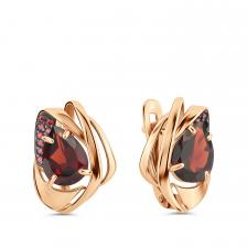 Золотые серьги с гранатом и фианитами Золотые серьги с гранатом и фианитами