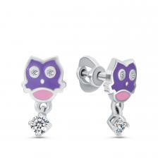 Серебряные серьги с эмалью и фианитами Серебряные серьги с эмалью и фианитами