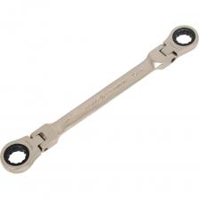 Двусторонний шарнирный ключ выполнен из хромованадиевой стали и оснащен надёжным 90-зубцовым храповым механизмом. Трещотка ускоряет отворачивание и заворачивание крепежа как в обычных условиях, так и в условиях ограниченного пространства. Наличие шарнира так же повышает удобство использования ключа в ограниченных пространствах. Ключ обеспечивает высокий крутящий момент и минимальный угол возврата — 4°. Не предназначен для страгивания и силовой протяжки крепежа, для этого применяются комбинированные ключи или торцевые головки. Двусторонний шарнирный ключ выполнен из хромованадиевой стали и оснащен надёжным 90-зубцовым храповым механизмом. Трещотка ускоряет отворачивание и заворачивание крепежа как в обычных условиях, так и в условиях ограниченного пространства. Наличие шарнира так же повышает удобство использования ключа в ограниченных пространствах. Ключ обеспечивает высокий крутящий момент и минимальный угол возврата — 4°. Не предназначен для страгивания и силовой протяжки крепежа, для этого применяются комбинированные ключи или торцевые головки.