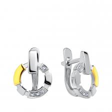 Серебряные серьги с бриллиантами и позолотой с платинированием Серебряные серьги с бриллиантами и позолотой с платинированием