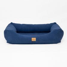 Лежанка для собак и кошек со съемным чехлом IvPetRoom Comfort L 90x70 микровелюр синий Лежанка для собак и кошек со съемным чехлом IvPetRoom Comfort L 90x70 микровелюр синий
