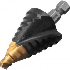 Ступенчатое сверло Denzel 723605 из стали P6M5, с 6-гранным хвостовиком, предназначено для сверления отверстий диаметром от 9 до 36 мм в сталях, цветных металлах и пластике. Избавляет от необходимости иметь при себе целый набор традиционных сверл. Позволяет получать отверстия с ровными краями и уже снятой фаской под гайку или болт. Оснастке присвоен класс точности A1. Сверло пригодится дома и в мастерской. Ступенчатое сверло Denzel 723605 из стали P6M5, с 6-гранным хвостовиком, предназначено для сверления отверстий диаметром от 9 до 36 мм в сталях, цветных металлах и пластике. Избавляет от необходимости иметь при себе целый набор традиционных сверл. Позволяет получать отверстия с ровными краями и уже снятой фаской под гайку или болт. Оснастке присвоен класс точности A1. Сверло пригодится дома и в мастерской.