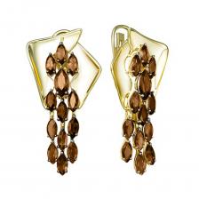 Золотые серьги с раухтопазами и чернением с родированием Золотые серьги с раухтопазами и чернением с родированием