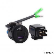 Подходит для Kawasaki NINJA 500 NINJA400, быстрое зарядное устройство для мотоцикла с двумя разъемами USB / USB-C Versys 650 NINJA650 с реле Подходит для Kawasaki NINJA 500 NINJA400, быстрое зарядное устройство для мотоцикла с двумя разъемами USB / USB-C Versys 650 NINJA650 с реле