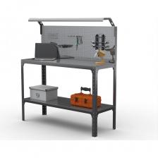 Стол-верстак ООО Металекс серия KIT 950х1100х600 мм, одна полка + перфопанель с комплектом освещения, серый 205388 Стол-верстак ООО Металекс серия KIT 950х1100х600 мм, одна полка + перфопанель с комплектом освещения, серый 205388