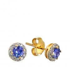 Серебряные серьги с танзанитами и фианитами с позолотой Серебряные серьги с танзанитами и фианитами с позолотой