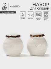 Набор для специй Magistro Alpine Frost, 2 предмета: перечница, солонка, 80 мл, 5x6 см, фарфор, белый Набор для специй Magistro Alpine Frost, 2 предмета: перечница, солонка, 80 мл, 5x6 см, фарфор, белый