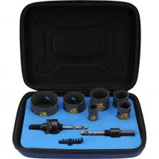 Набор биметаллических коронок HSSE-Co8(M42) Ultra, предназначена для сверления в безударном режиме цветных металлов, стали, чугуна, нержавеющей стали, твердой и мягкой древесины, фанеры, столярных плит, ДСП, композитных материалов, пластика, оргстекла, гипсокартона и гипсовых блоков. Применяется совместно с дрелями, перфораторами и стационарными станками. Зубья изготовлены из быстрорежущей стали с 8% содержанием кобальта HSSE-Co8(M42). Переменный шаг зубьев 4-6 TPI обеспечивает гораздо более быструю и чистую резку всех материалов, требуя меньшего крутящего момента. Усиленная задняя часть корпуса коронки повышает прочность и снижает вибрацию, как следствие, срок службы коронки возрастает. Компенсационные прорези в корпусе обеспечивают снижение шума при работе, а также предотвращают деформацию пилы вследствие перегрева изделия. При сверлении рекомендуется использовать СОЖ, что значительно увеличит срок службы инструмента. Набор биметаллических коронок HSSE-Co8(M42) Ultra, предназначена для сверления в безударном режиме цветных металлов, стали, чугуна, нержавеющей стали, твердой и мягкой древесины, фанеры, столярных плит, ДСП, композитных материалов, пластика, оргстекла, гипсокартона и гипсовых блоков. Применяется совместно с дрелями, перфораторами и стационарными станками. Зубья изготовлены из быстрорежущей стали с 8% содержанием кобальта HSSE-Co8(M42). Переменный шаг зубьев 4-6 TPI обеспечивает гораздо более быструю и чистую резку всех материалов, требуя меньшего крутящего момента. Усиленная задняя часть корпуса коронки повышает прочность и снижает вибрацию, как следствие, срок службы коронки возрастает. Компенсационные прорези в корпусе обеспечивают снижение шума при работе, а также предотвращают деформацию пилы вследствие перегрева изделия. При сверлении рекомендуется использовать СОЖ, что значительно увеличит срок службы инструмента.