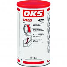 OKS 420 – это высокотемпературная консистентная смазка универсального применения. Она лучше всего подходит для условий коррозионной эксплуатации при высоких рабочих температурах и высокой давящей и ударной нагрузке. Области применения Трансмиссионная смазка высоконагруженных, относительно медленно работающих зубчатых редукторов, на которых из-за наличия неплотностей вместо масла применяется консистентная смазка. Для высоконагруженных и подверженных ударной нагрузке приводов Смазка цепей, например, цепей с полыми валиками в подающих и транспортных системах, при воздействии воды и пара, а также высоких рабочих температурах. Смазка подшипников скольжения и качения в печах отжига и сушильных установках, манипуляторах и роботах, охлаждающих и транспортных установках, машинах консервной промышленности, паровых стерилизаторах и т.п. OKS 420 – это высокотемпературная консистентная смазка универсального применения. Она лучше всего подходит для условий коррозионной эксплуатации при высоких рабочих температурах и высокой давящей и ударной нагрузке. Области применения Трансмиссионная смазка высоконагруженных, относительно медленно работающих зубчатых редукторов, на которых из-за наличия неплотностей вместо масла применяется консистентная смазка. Для высоконагруженных и подверженных ударной нагрузке приводов Смазка цепей, например, цепей с полыми валиками в подающих и транспортных системах, при воздействии воды и пара, а также высоких рабочих температурах. Смазка подшипников скольжения и качения в печах отжига и сушильных установках, манипуляторах и роботах, охлаждающих и транспортных установках, машинах консервной промышленности, паровых стерилизаторах и т.п.
