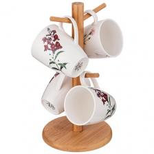 Набор из 4 кружек bronco meadow на деревянной подставке 300 мл Набор из 4 кружек bronco meadow на деревянной подставке 300 мл